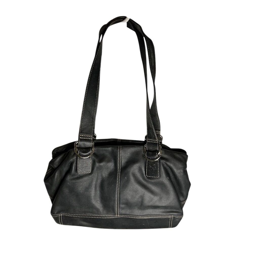 Fossil Women's Black Leather Satchel Handbag with Double Handles